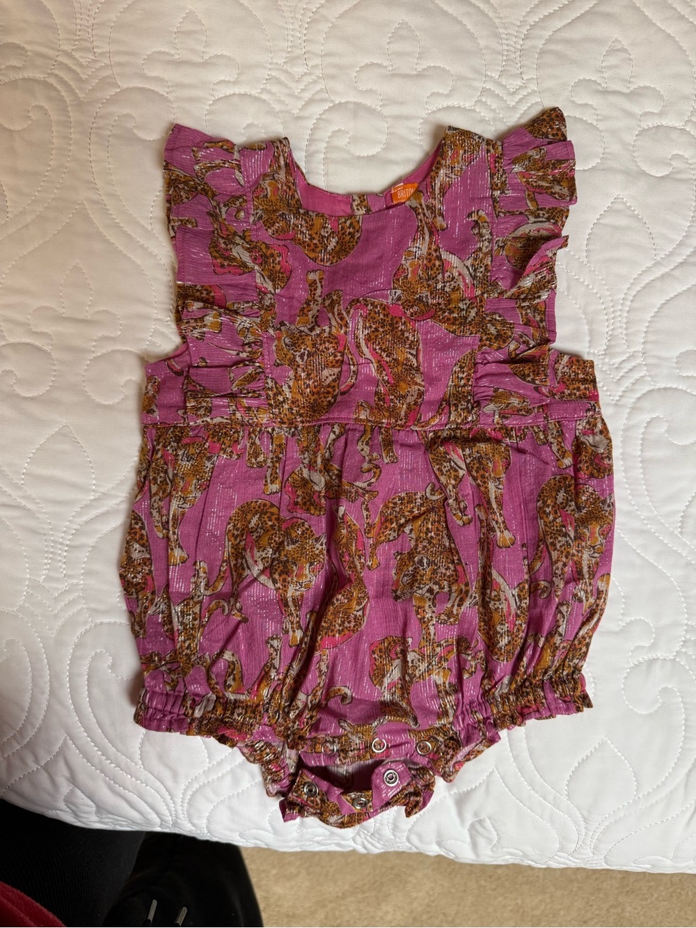 6-12M Pink Leopard-Print Ruffle Romper Briton Court